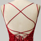 Red Sparkly Mermaid Backless Long Prom Dress with Fringes Sexy