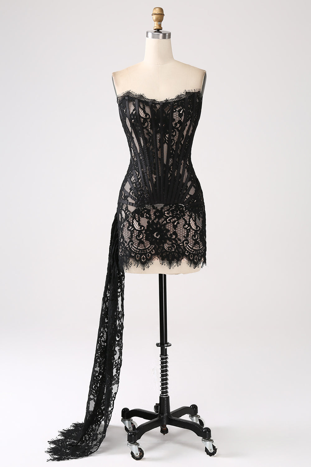 Classy Lace Strapless Corset Short Cocktail Dress with Lace-up Back Off Shoulder Sexy