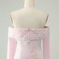 Cute Sparkly Bodycon Off The Shoulder Sequin Pink Homecoming Dress with Long Sleeves Beautiful
