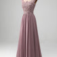 A-Line Beaded Blush Prom Dress Long Beautiful