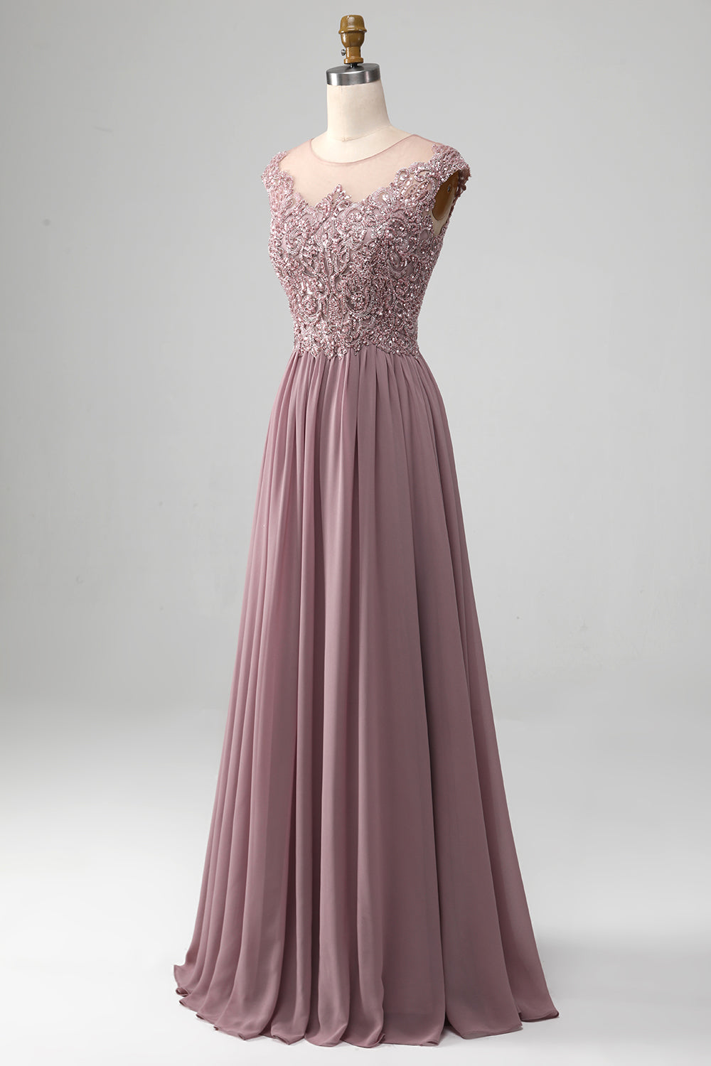 A-Line Beaded Blush Prom Dress Long Beautiful