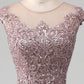 A-Line Beaded Blush Prom Dress Long Beautiful
