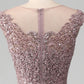 A-Line Beaded Blush Prom Dress Long Beautiful