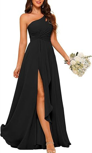 A-Line/Princess One-Shoulder Sleeveless Floor-Length Bridesmaid Dress With Split Side Sexy