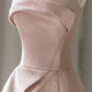 Sleeveless Satin A-Line Floor-Length Evening Gown Slit with Tulle Strapless Prom Dress Off Shoulder
