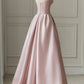 Sleeveless Satin A-Line Floor-Length Evening Gown Slit with Tulle Strapless Prom Dress Off Shoulder