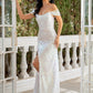 Sheath / Column Evening Gown Sexy Dress Party Wear Sweep / Brush Train Short Sleeve Off Shoulder Sequined