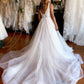 A-Line V Neck Train Wedding Dress With Appliques Sexy Long