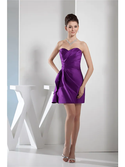 Minimalist Elegant Cocktail Party Dress Sweetheart Neckline Sleeveless Short Satin Homecoming Dress