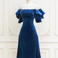 Velvet Beads Short Prom Dress Short Sleeve Off Shoulder Beautiful