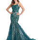 Mermaid / Trumpet Evening Gown Color Block Dress Formal Court Train Sleeveless Spaghetti Strap Lace Backless
