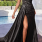 Sheath/Column One-Shoulder Floor-Length Prom Floral Dresses With Split Side Sparkly