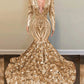 Mermaid / Trumpet Sparkle Evening Dress Sexy Engagement Formal Floral Wedding Dress V Neck Long Sleeve Chapel Train Sequined