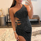 Sparkly Black Sequins Waist Cut-Out Prom Dress with Slit Sexy Evening Dresses