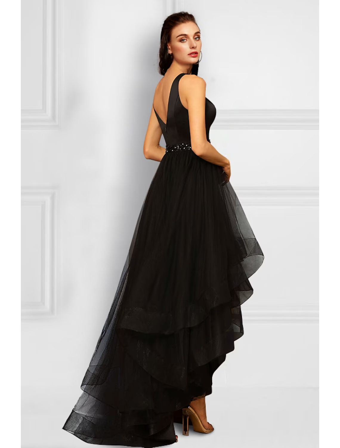 A-Line Cocktail Dresses Elegant Dress Party Wear Asymmetrical Sleeveless V Neck Organza with Rhinestone