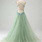 A Line V Neck Long Prom Dress with Appliques Sexy Long