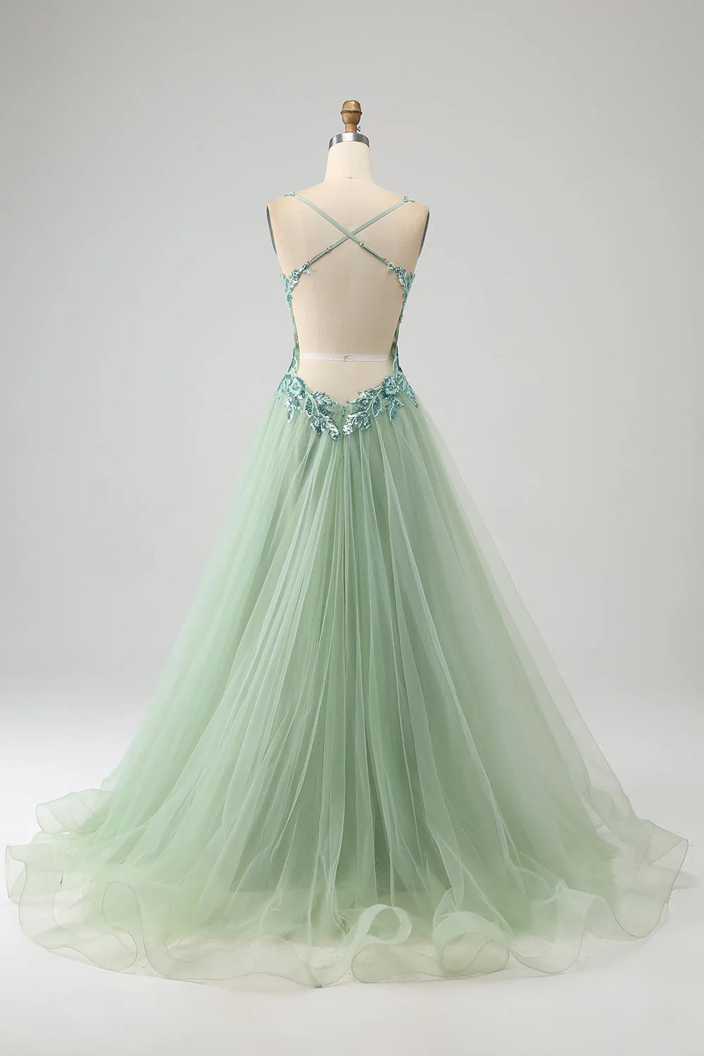 A Line V Neck Long Prom Dress with Appliques Sexy Long
