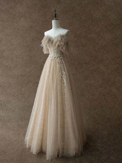 A-Line Tulle Lace Long Prom Dress Sexy