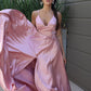 A-Line Princess Silk like Satin Ruffles V-neck Sleeveless Dresses Party Dresses
