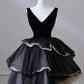 V Neck Tulle Velvet Long Prom Dress Black