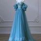 A-Line Sweetheart Neck Tulle Long Prom Dress Pure Color