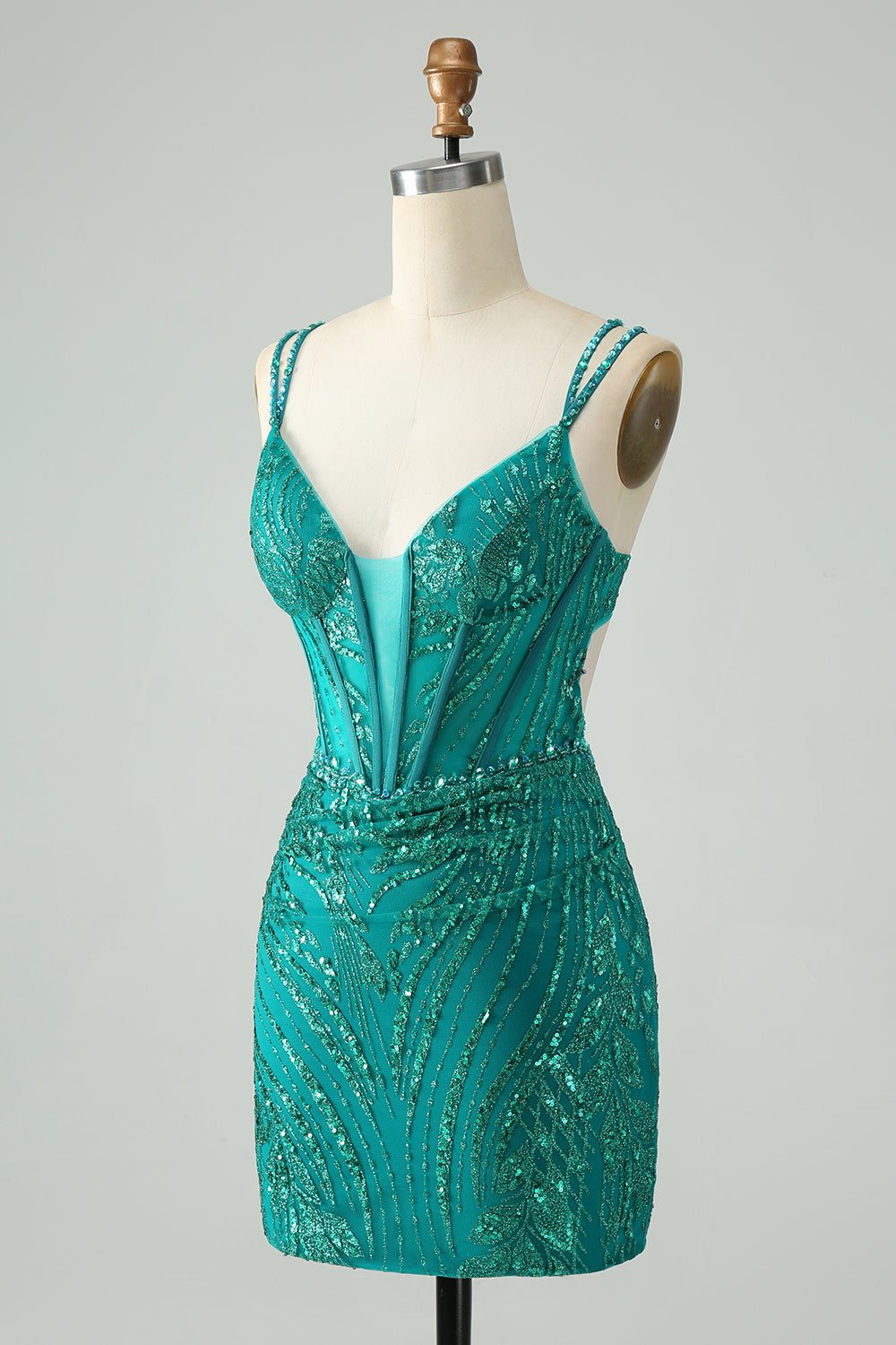 Classy Dark Green Bodycon Spaghetti Straps Corset Sequin Short Homecoming Dress Sexy