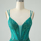 Classy Dark Green Bodycon Spaghetti Straps Corset Sequin Short Homecoming Dress Sexy