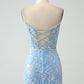 Sparkly Sky Blue Spaghetti Straps Short Homecoming Dress With Beading Sexy