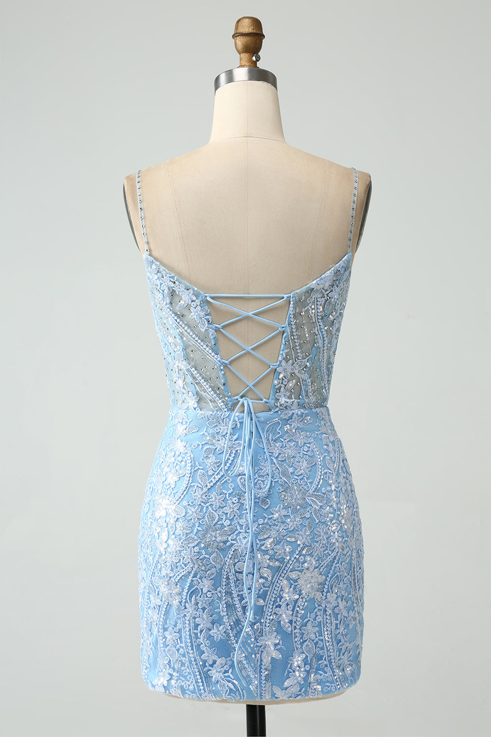 Sparkly Sky Blue Spaghetti Straps Short Homecoming Dress With Beading Sexy