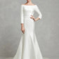 Simple Wedding Dresses Mermaid / Trumpet Off Shoulder 3/4 Length Sleeve Chapel Train Satin Bridal Gowns With Pleats