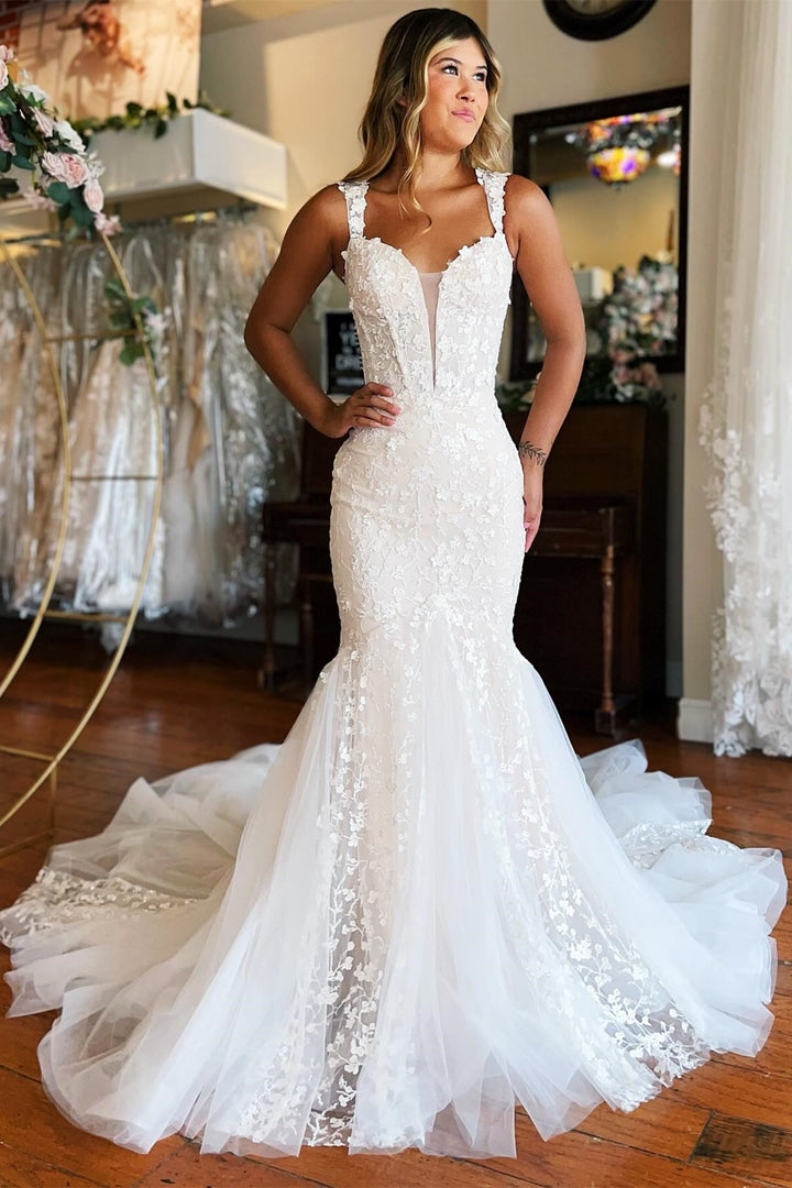 White Lace Off-the-Shoulder Trumpet Wedding Dress Sexy