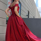 A-Line Princess Satin Ruffles Off-the-Shoulder Sleeveless Dresses Party Dresses