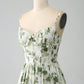 Green A-Line Spaghetti Straps Printed Floor Length Dress With Slit Beautiful