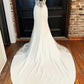 White V-Neck Backless Mermaid Long Wedding Gown Sexy