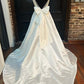 White Satin Plunging Neck Bow-Back A-Line Long Wedding Dress V-neck