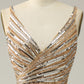 Sparkly Golden Backless Beaded Long Prom Dress with Slit Sexy Evening Dresses