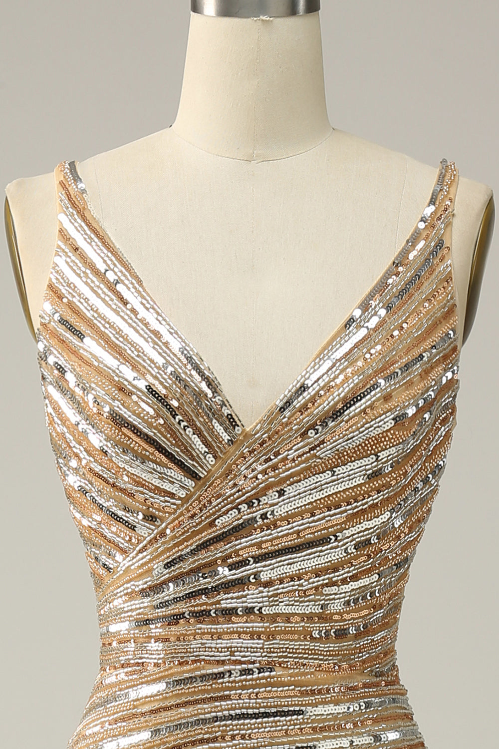 Sparkly Golden Backless Beaded Long Prom Dress with Slit Sexy Evening Dresses