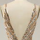 Sparkly Golden Backless Beaded Long Prom Dress with Slit Sexy Evening Dresses