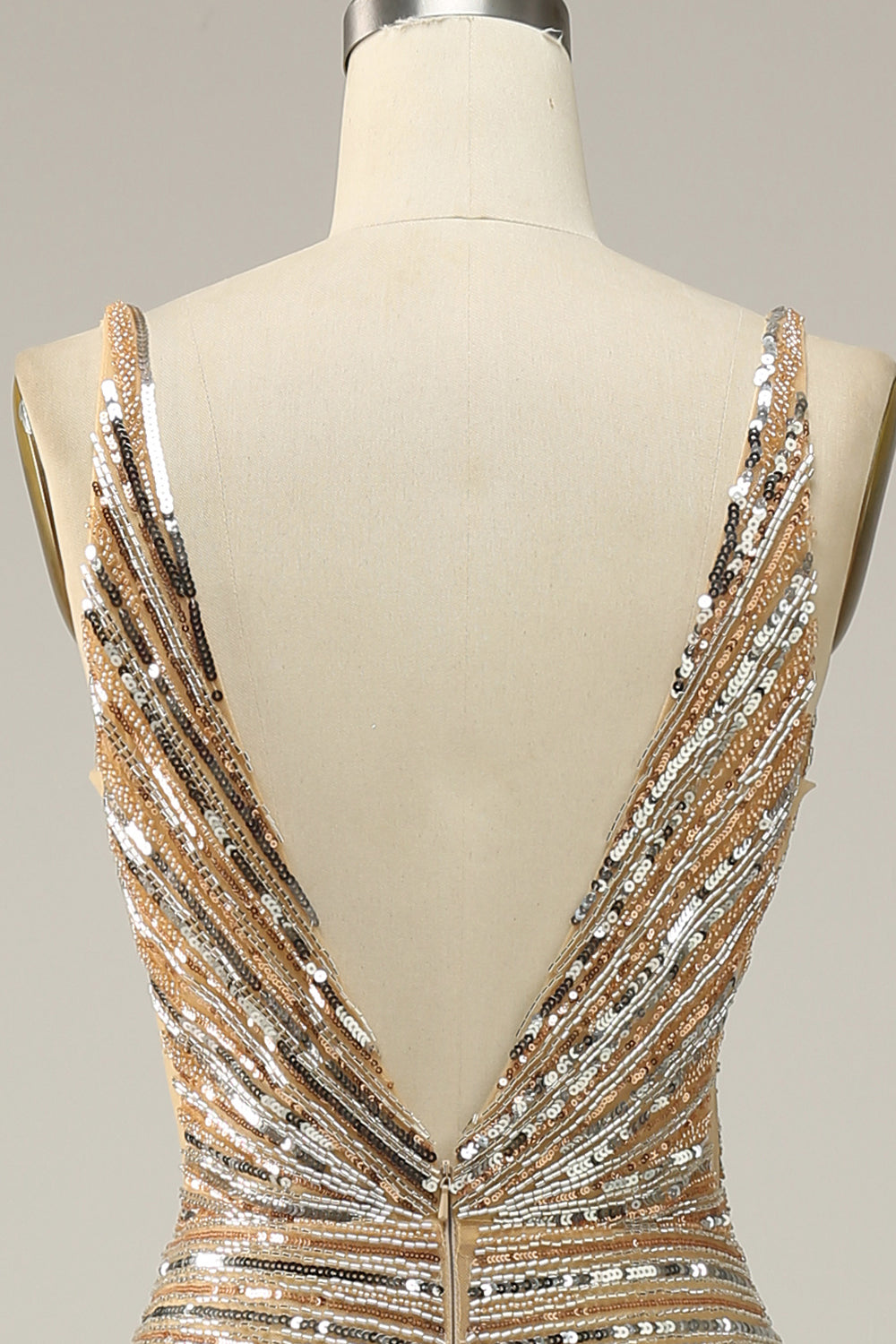 Sparkly Golden Backless Beaded Long Prom Dress with Slit Sexy Evening Dresses