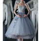 Ball Gown Prom Dresses Vintage Dress Graduation Tea Length Sleeveless Strapless Tulle with Appliques