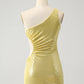 Sparkly Bodycon One Shoulder Hollow Out Pleated Short Homecoming Dress Sexy