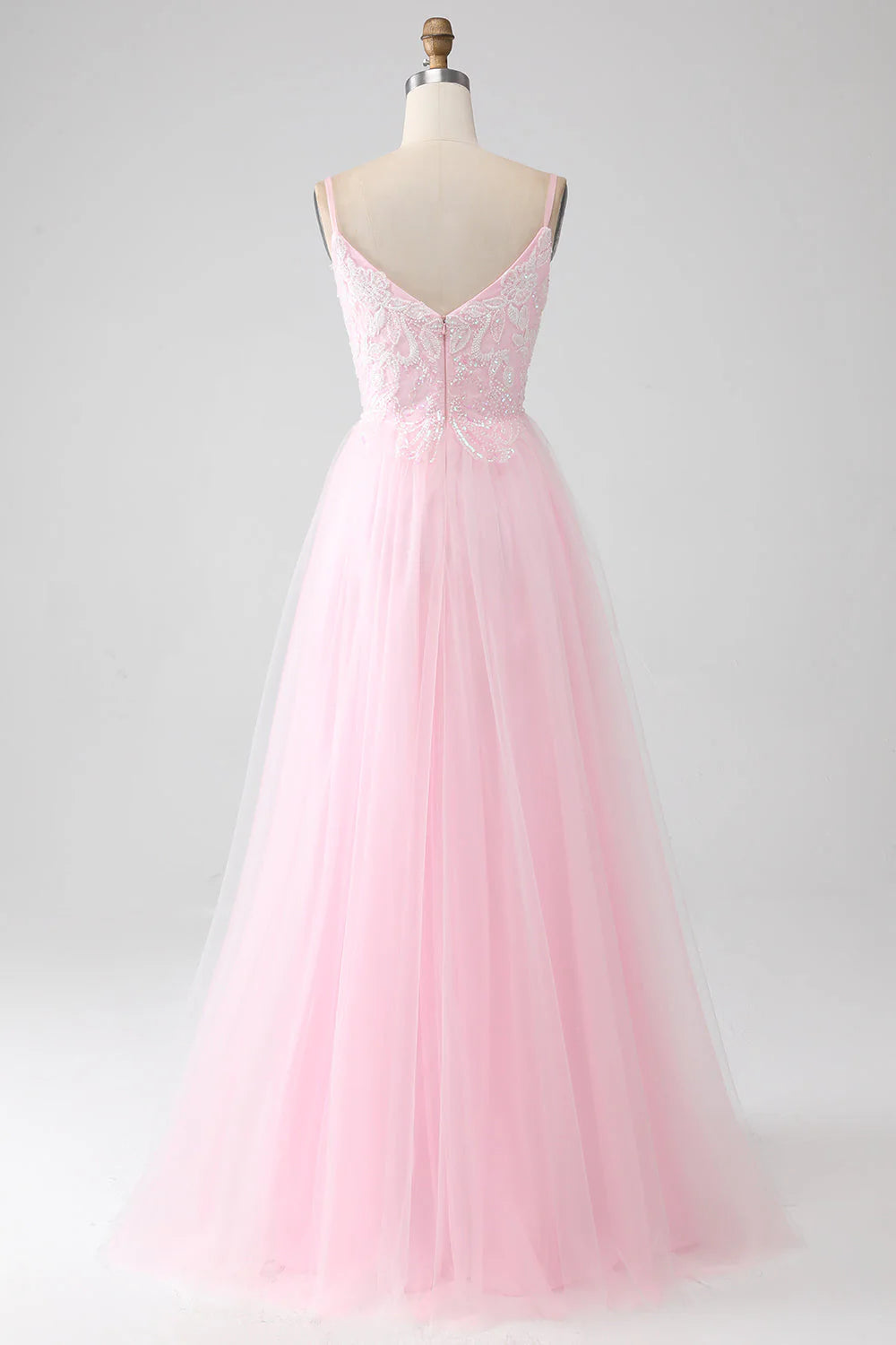 A-Line Spaghetti Straps Prom Dress with Beading V-neck Long