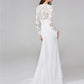 Beach Royal Style Boho Wedding Dresses Sheath / Column Illusion Neck Long Sleeve Sweep / Brush Train Chiffon Bridal Gowns With Lace