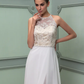 Wedding Dresses Jewel Neck Floor Length Chiffon Lace Regular Straps See-Through with Sash Ribbon