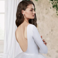A-Line Wedding Dresses Jewel Neck Tulle Italy Satin Long Sleeve Formal Simple Luxurious Backless with Cascading