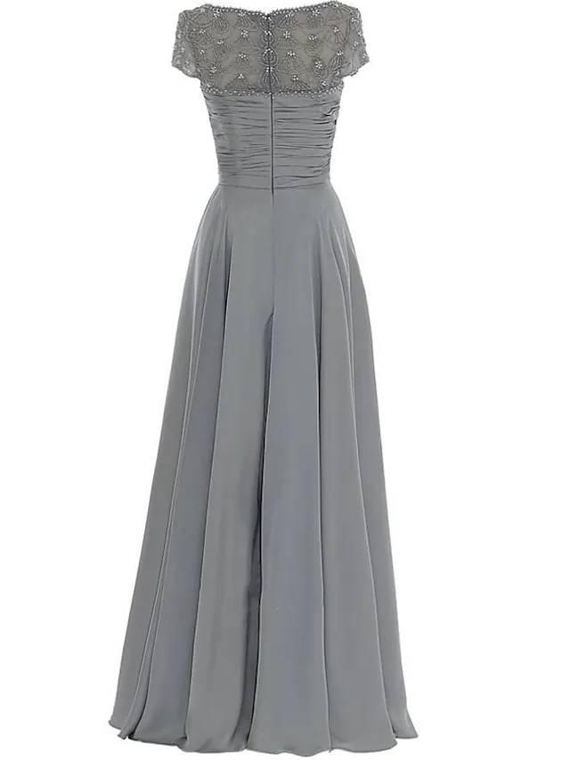 Mother of the Bride Dress Elegant Jewel Neck Floor Length Chiffon Sleeveless