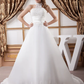 A-Line Wedding Dresses High Neck Court Train Lace Satin Tulle Regular Straps with Ruched Beading