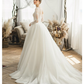 Ball Gown Wedding Dresses V Neck Chapel Train Tulle Long Sleeve Formal with Pleats