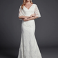 Long Wedding Dresses V Neck Lace Half Sleeve Beautiful Back with Lace