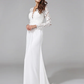 Wedding Dresses V NeckChiffon Floral Lace Long Sleeve Romantic Boho Illusion Sleeve with Lace